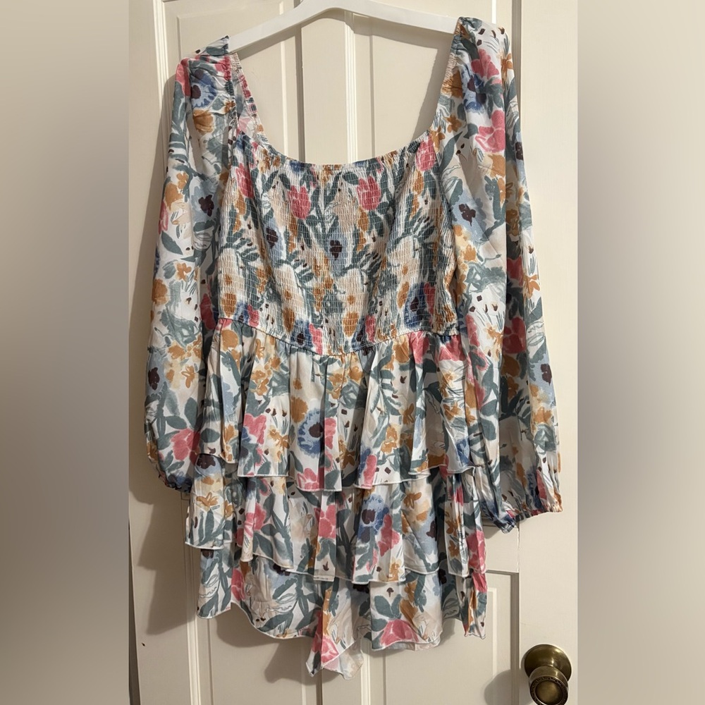 Simplee Plus Women’s Plus Long Sleeve Ruffled Tiered Romper 3X